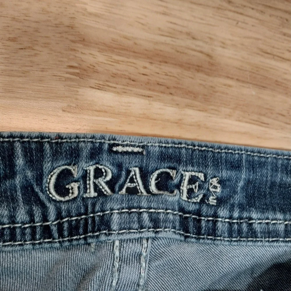 Grace in LA Jeans Women Bootcut Distressed Stretch Denim 30 Blue